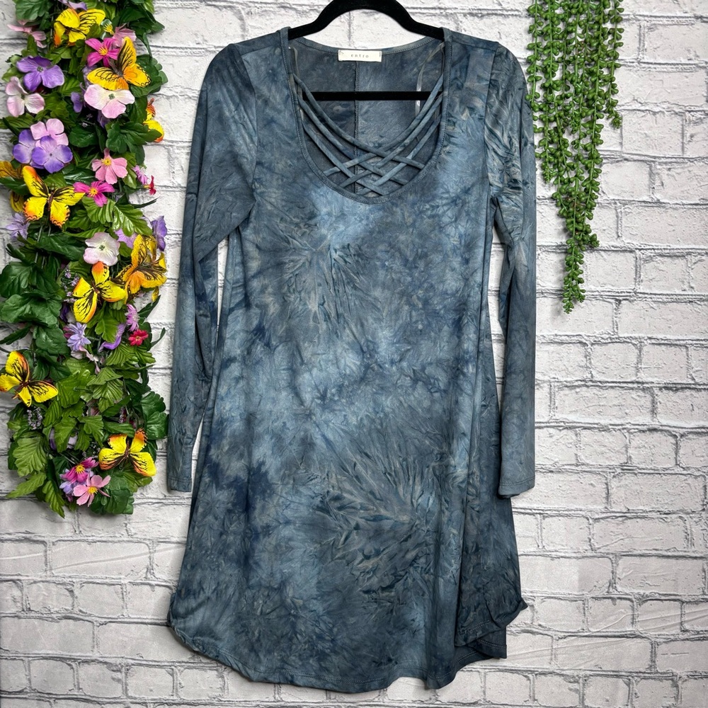{💙2/$40💙NWOT Entro Long Sleeve Tie Dye Printed Faux Suede Dress Size Small - Picture 3 of 15